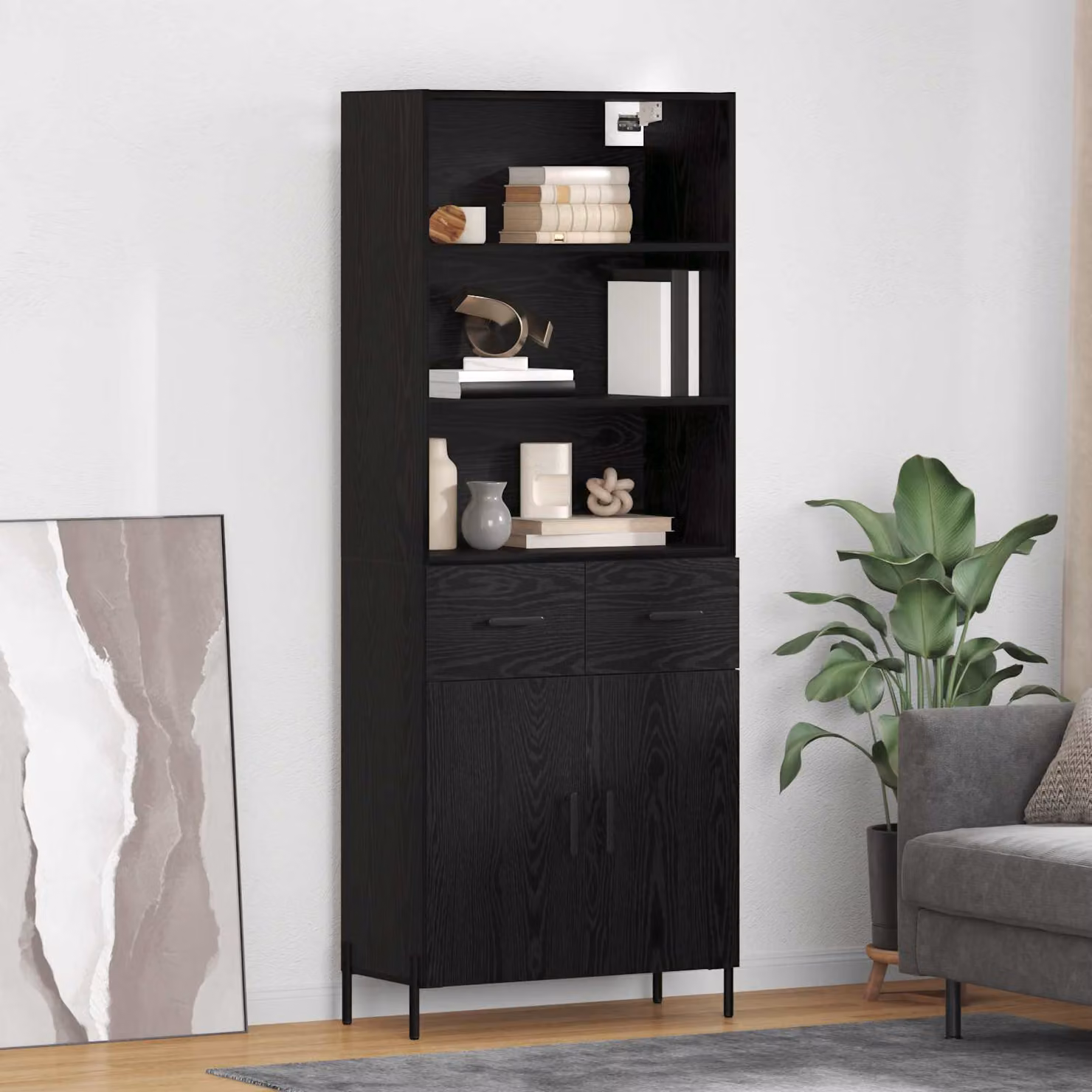Credenza moderna vidaXL in legno e metallo nera con ante a battente, L/P/H: 69,5 x 34 x 180 cm