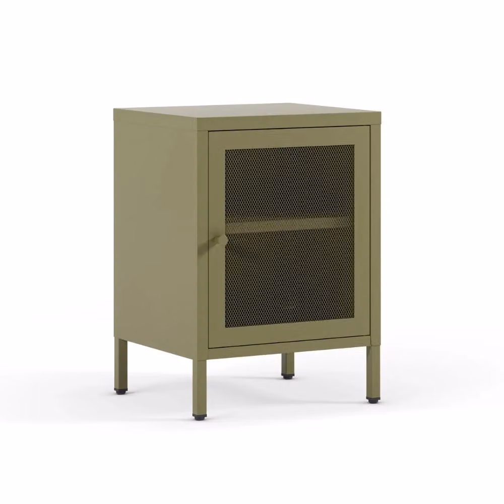 Comodino Fayna Veriaffari in metallo verde con anta reticolata design industriale L: 40 cm, P: 35 cm, H: 60 cm – 2