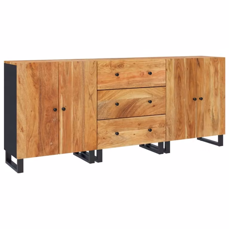 Credenze 3 pezzi. Legno massiccio di acacia