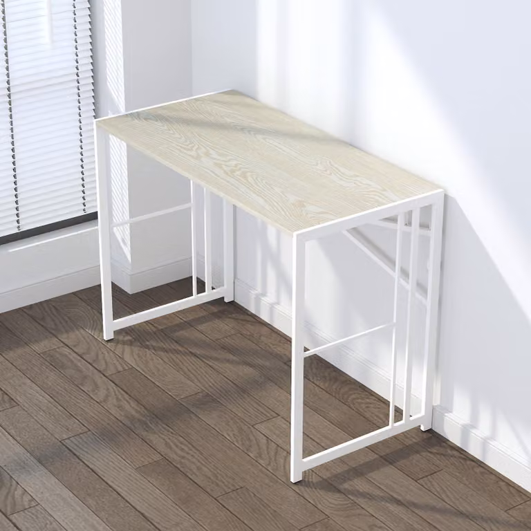 Tavolo pieghevole per computer, 103 cm, colore naturale e bianco - Scrivania per computer