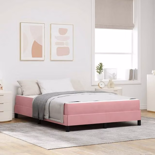 Letto matrimoniale | Letto per adulti | Letto a molle con materasso Rosa 140 x 190 cm Tessuto