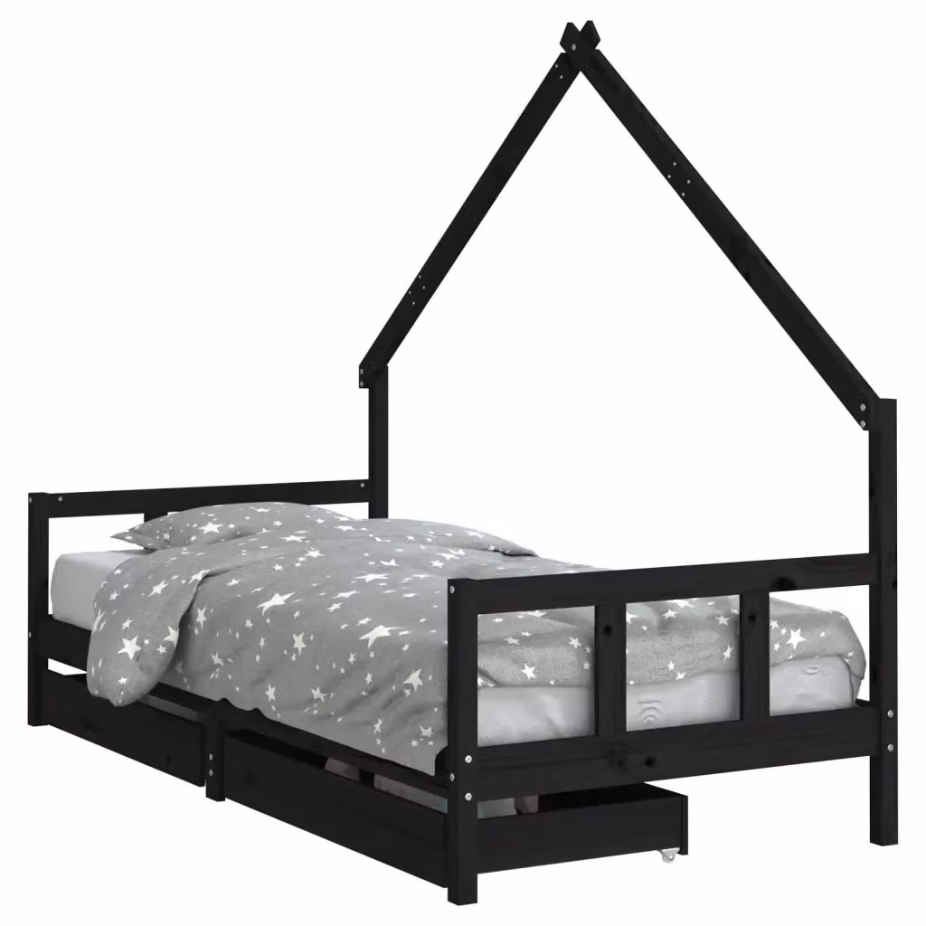 Letto a casetta per bambini vidaXL in legno massello di pino con cassetti nero 90 x 200 cm – 2