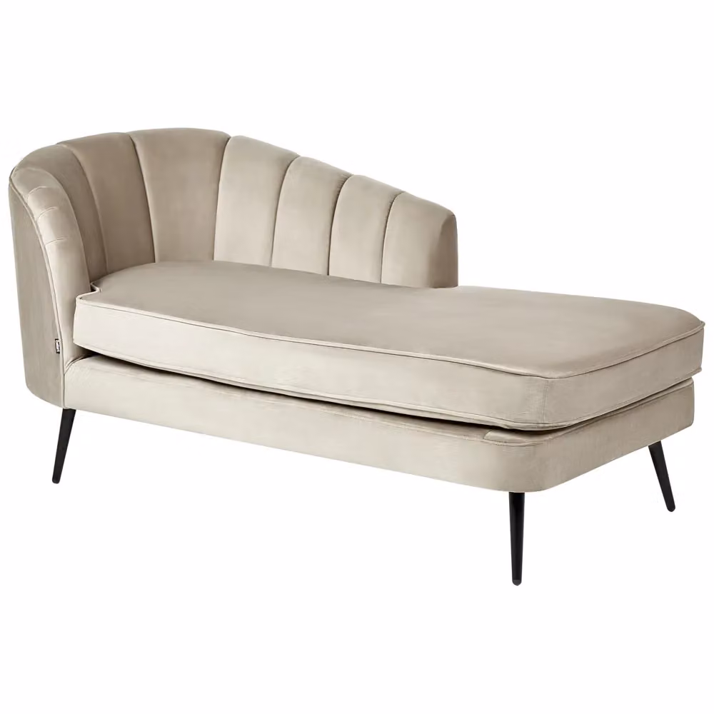 Chaise longue BELIANI in velluto beige con gambe in metallo nero, versione sinistra, L: 150 cm, P: 76 cm, H: 75 cm – 2