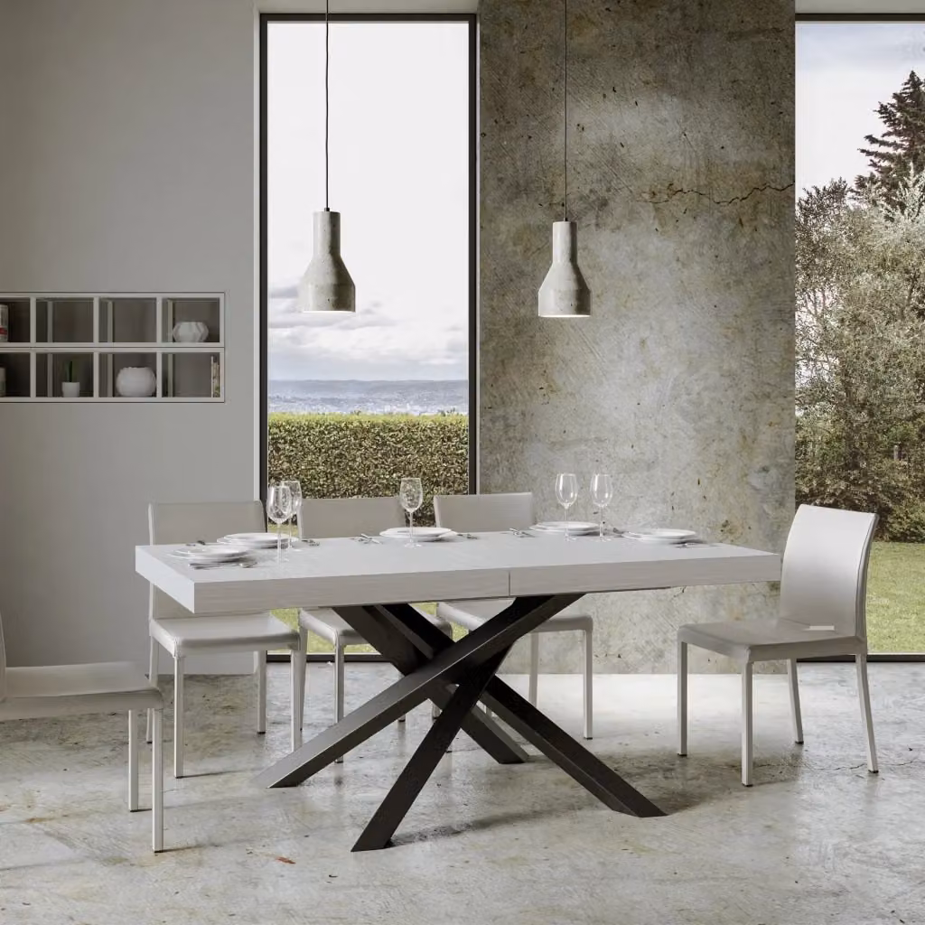 Tavolo allungabile moderno Bs Com in bianco frassino con telaio antracite L/P/H: 180 x 90 x 77 cm (estendibile fino a 284 cm) – 2