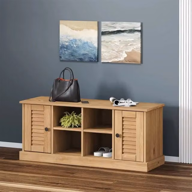 Panca Scarpiera e Sgabello VIGO Design Mania in Legno Massello di Pino, Marrone, L: 106 cm, P: 35 cm, H: 45 cm – 1