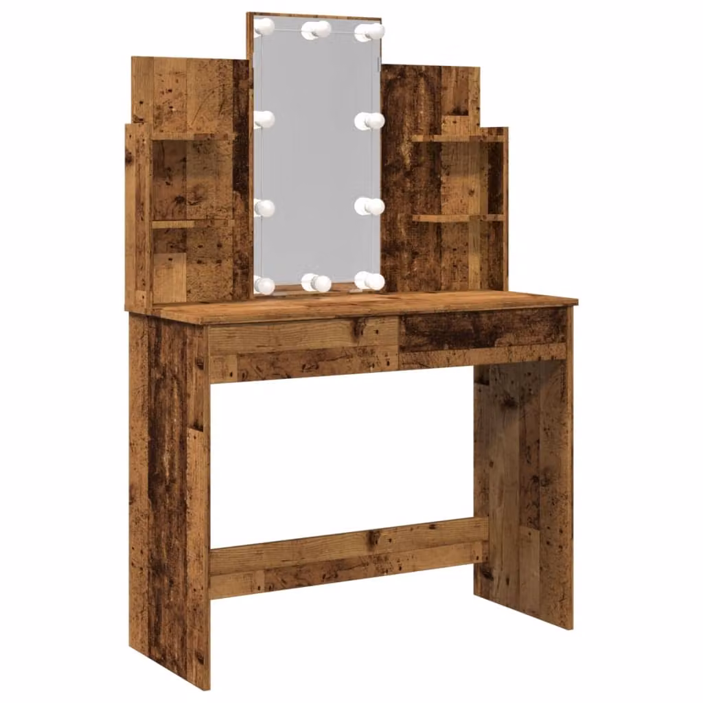 Toeletta con Luci LED Legno Antico 96x40x142 cm