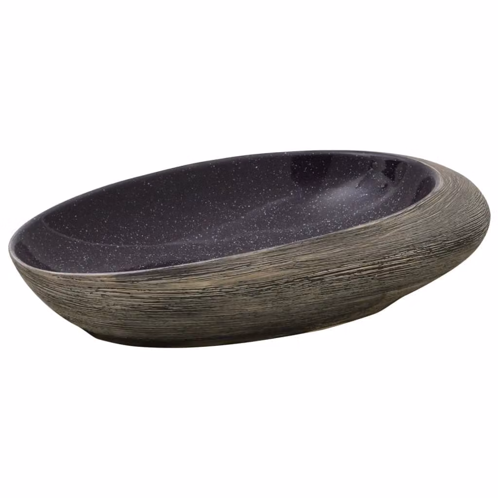 Lavabo da Appoggio Viola e Grigio Ovale 59x40x14 cm Vetroceramica