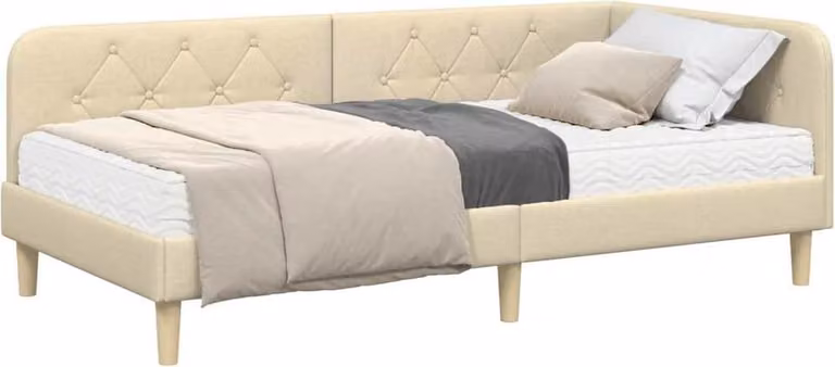 Cornice del letto ad angolo Crema 100 x 200 cm Tessuto