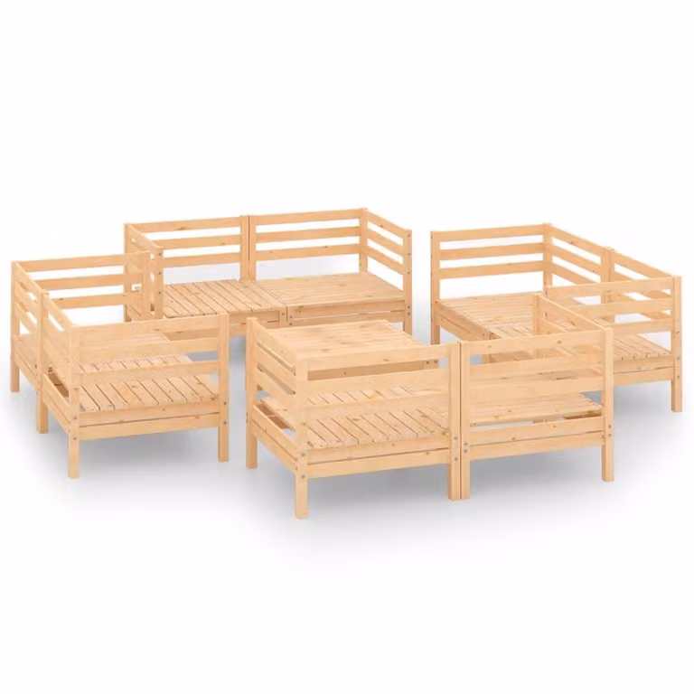Set Divani da Giardino 9 pz in Legno Massello di Pino