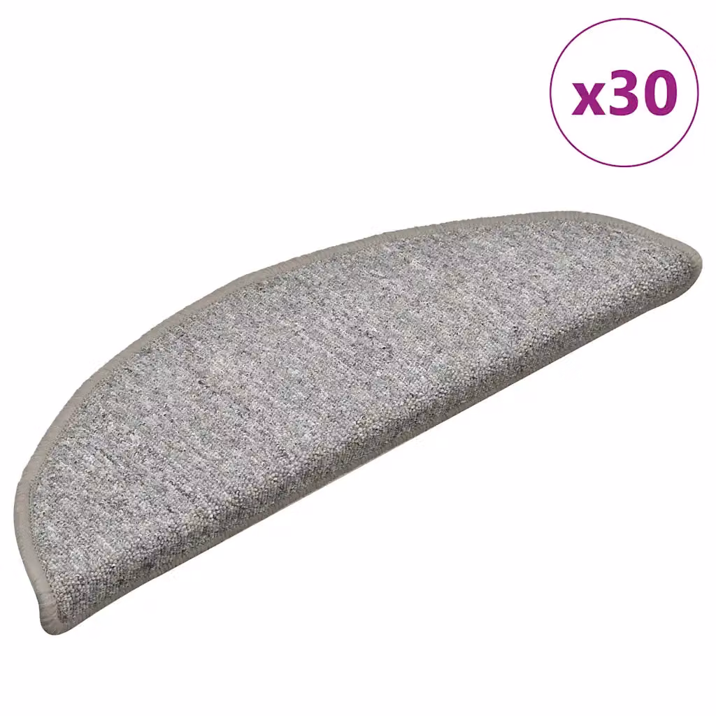 Set di 30 tappetini per scale semicircolari vidaXL, colore grigio chiaro, antiscivolo e fonoassorbenti, L: 56 cm, P: 17 cm, H: 3 cm