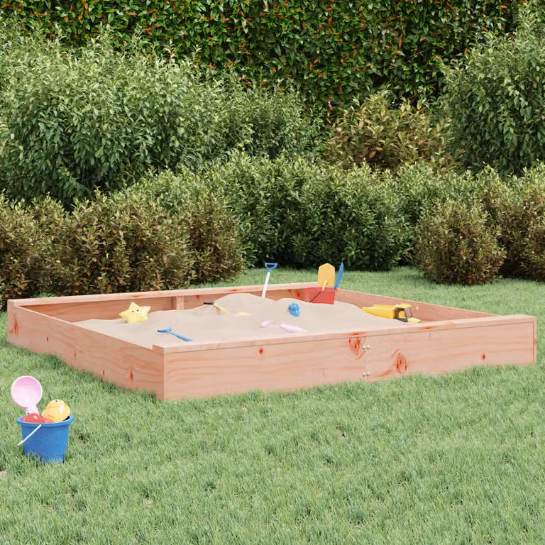 vidaXL Sabbiera con Sedute Quadrata in Legno di Douglas, Colore Marrone, L/P/H: 160 x 160 x 40 cm
