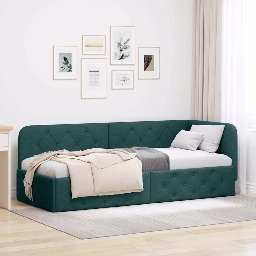 Letto singolo moderno DESIGN IN in tessuto verde con struttura in legno e L/P/H: 204 x 80 x 72 cm – 2