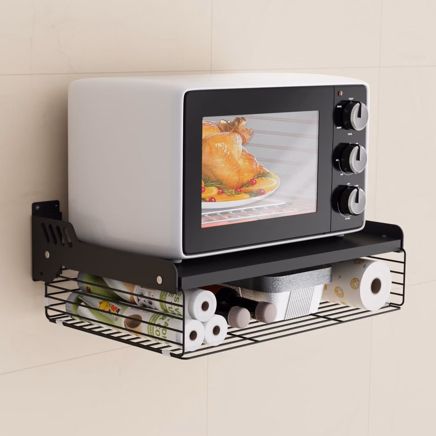 Omgoods - Supporto magnetico da parete - Scaffale a 2 livelli per la cucina, 55 x 35 x 11 cm