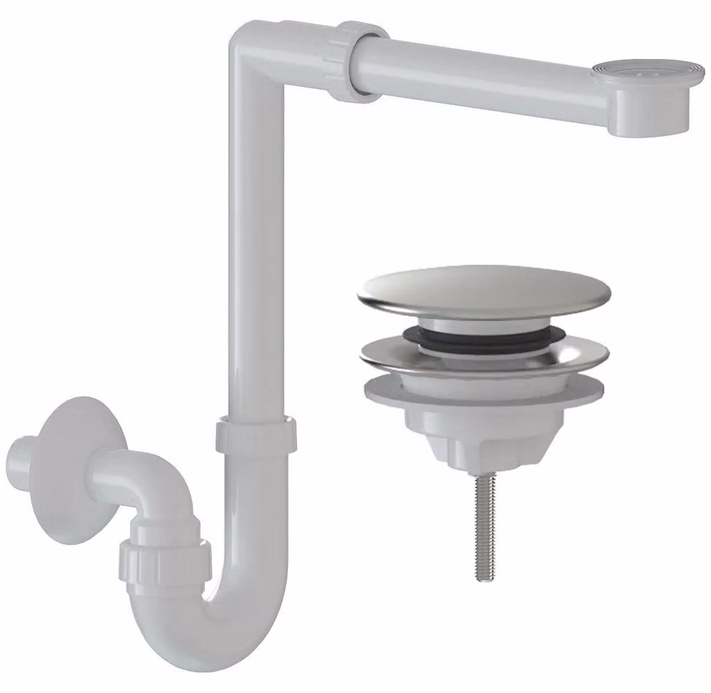 CERANO - Sifone per lavabo/mobili, salvaspazio / extra basso - plastica - scarico click-clack universale in acciaio inossidabile - DN32/250-700 mm - bianco