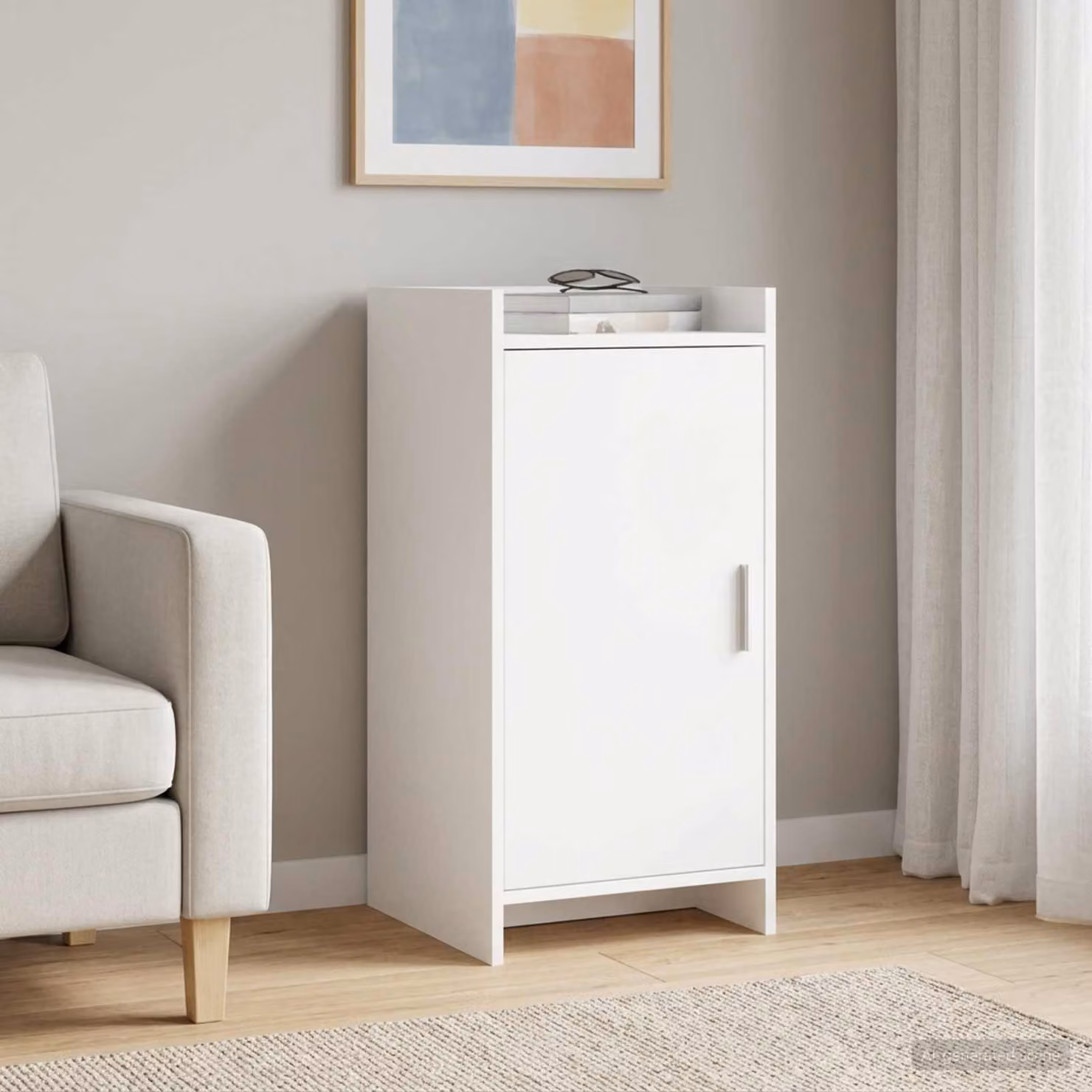 Credenza moderna vidaXL in legno ingegnerizzato e metallo, Bianco, L 40 cm x P 36 cm x H 80 cm