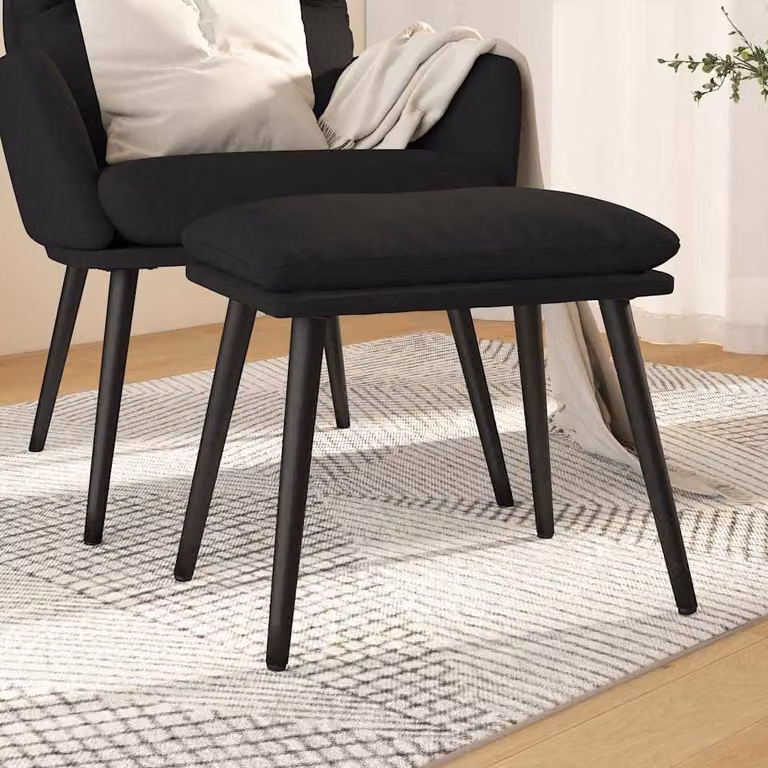 Poggiapiedi vidaXL Nero in Tessuto con Struttura in Metallo L 45 x P 29,5 x H 35 cm