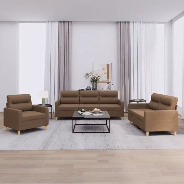 vidaXL Set di Divani 3 pz Moderno in Tessuto Marrone con Cuscini per Soggiorno