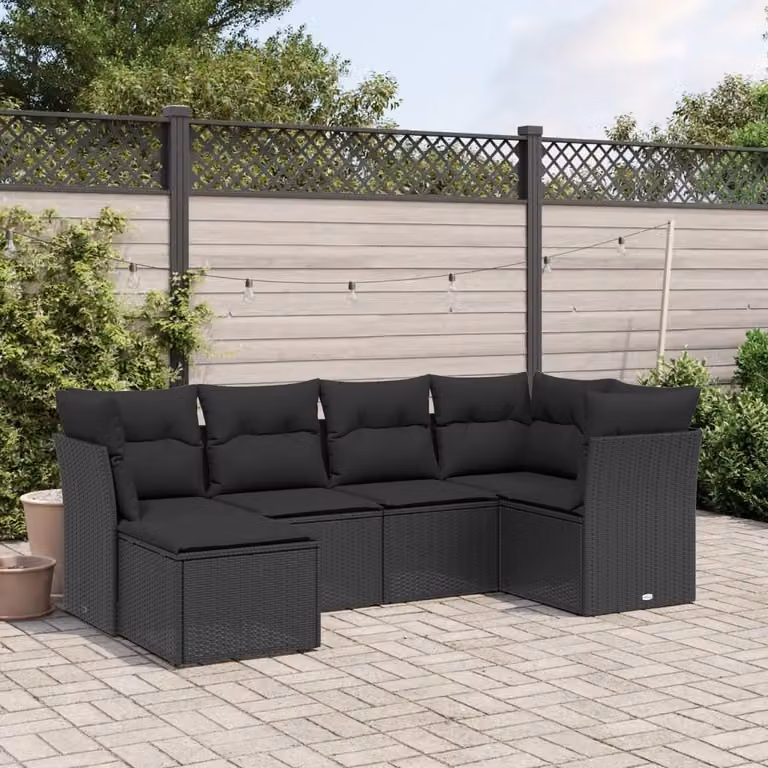 Maison Exclusive - Set da giardino 6 pezzi con cuscini in polyrattan nero