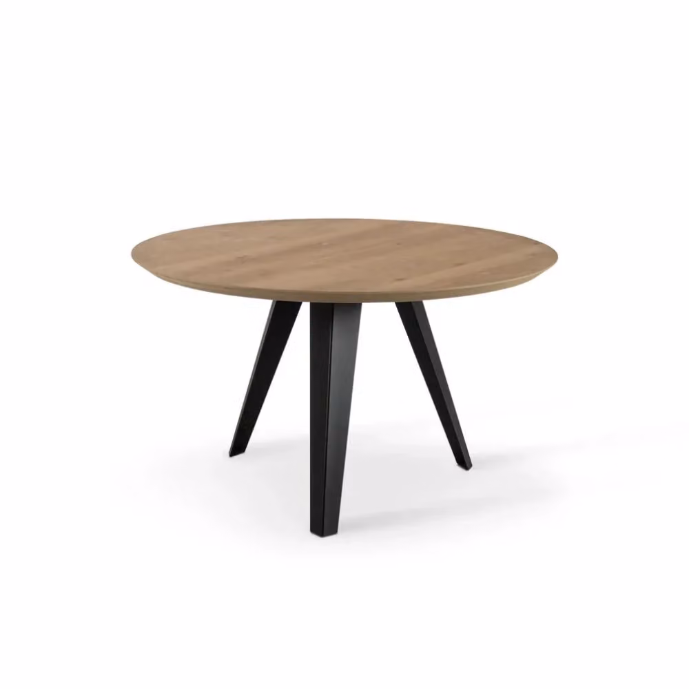 Tavolo da pranzo rotondo Leo in legno di rovere e metallo Duzzle, colore marrone e nero, L/P: 130 x 130 cm – 2