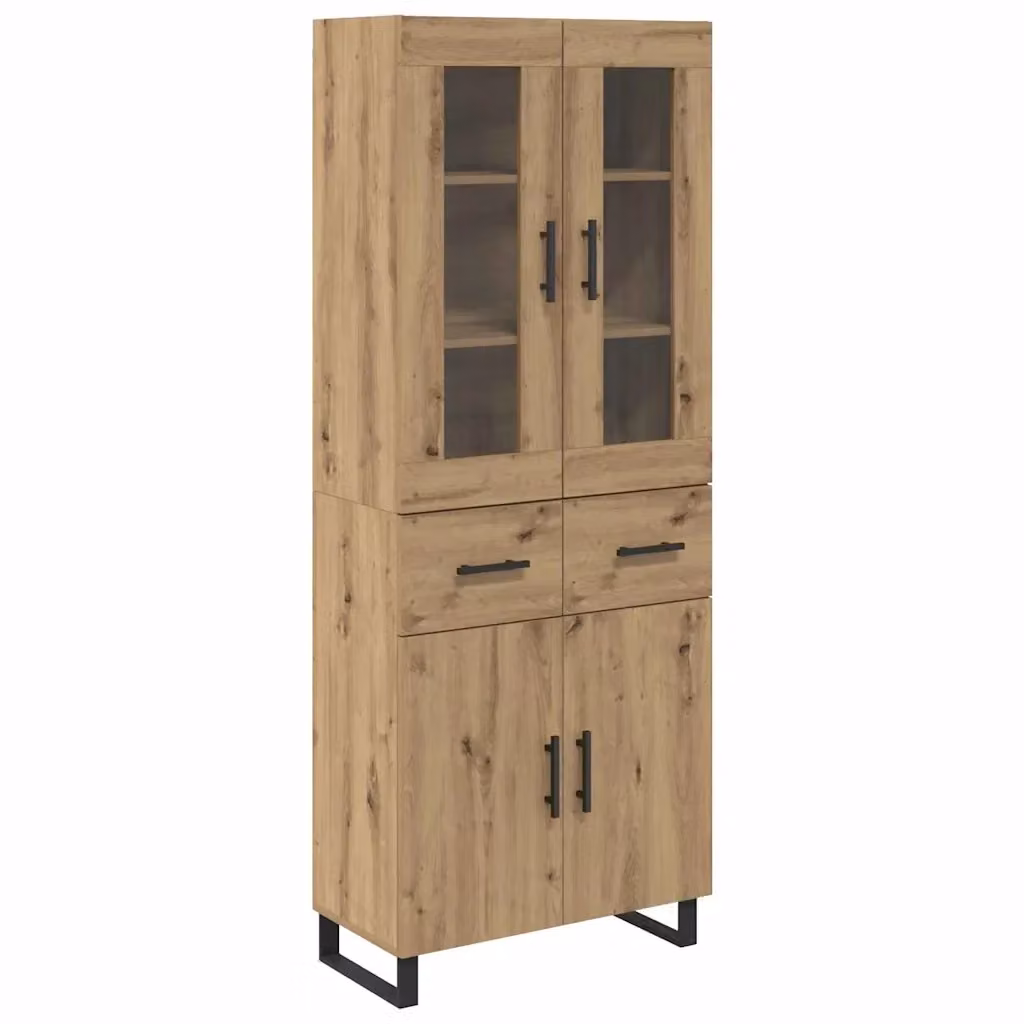 Set di 2 credenze moderne vidaXL in legno e vetro color marrone L: 69,5 cm, P: 34 cm, H: 180 cm – 2
