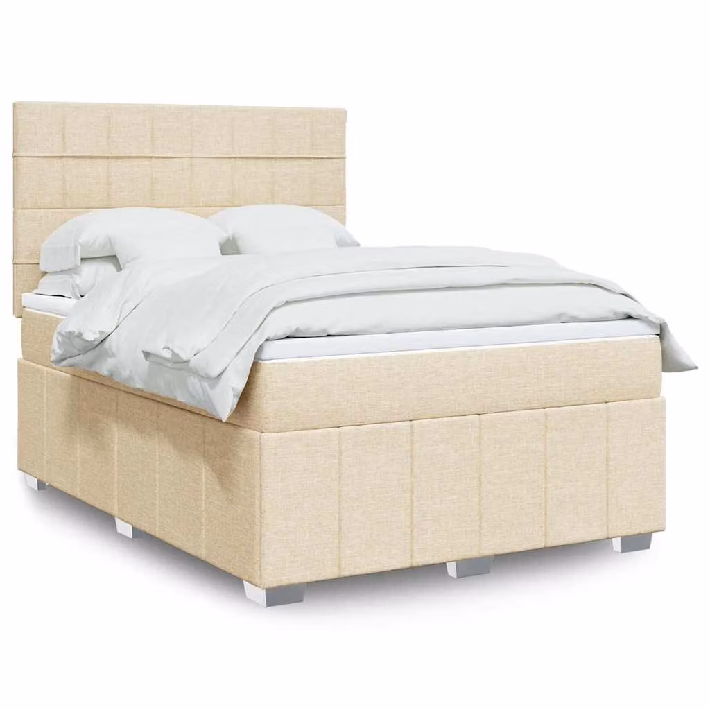 vidaXL Letto Ibrido con Materasso in Tessuto Beige e Bianco, Struttura in Legno di Pino, L/P: 140 x 190 cm