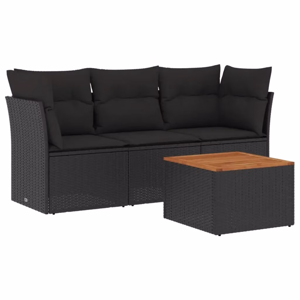 Set di divani da giardino vidaXL in polyrattan nero con cuscini e tavolino da esterno a forma di L – 2