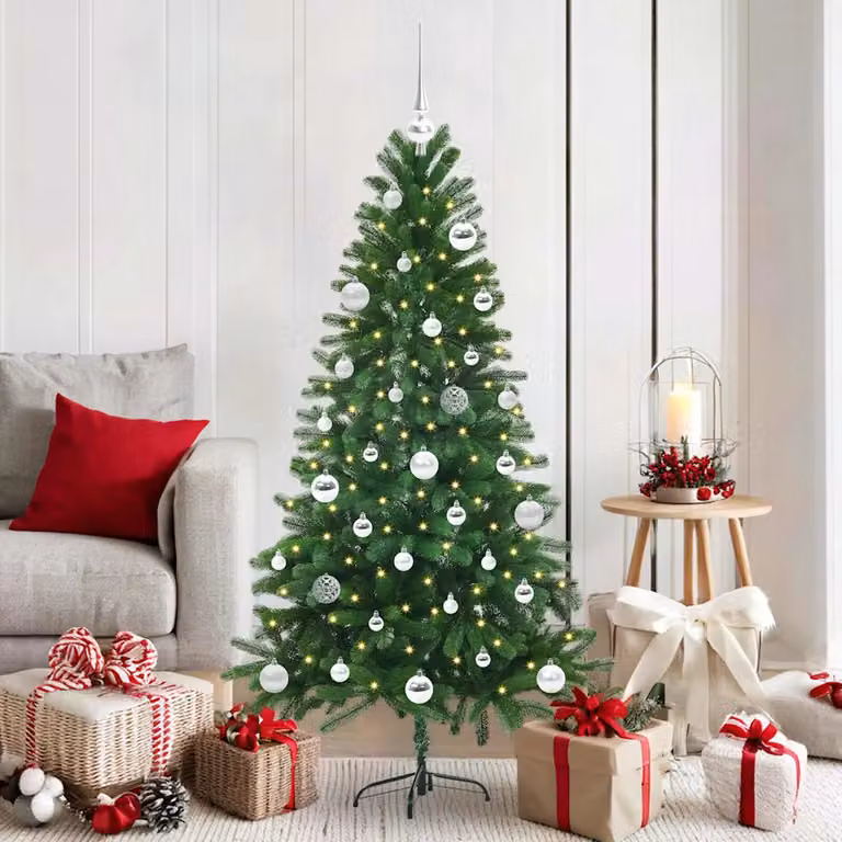 Albero di Natale vidaXL con 150 LED luce bianca calda, Verde, Altezza: 150 cm