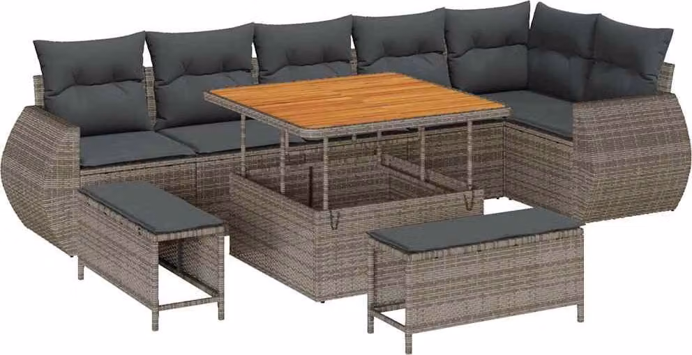 Set Divano da Giardino 9 pcs Grigio polyrattan