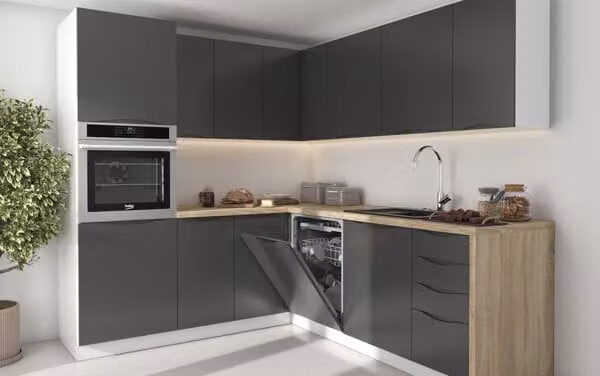 Mobile cucina a L NAPOLI 205x228cm frontali bianchi grigio basalto opaco estensione parziale