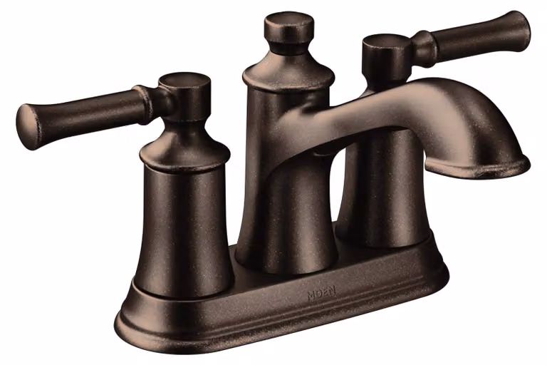 Miscelatore da bagno a due maniglie, modello Dartmoor, con arco basso, finitura bronzo spazzolato (6802ORB)