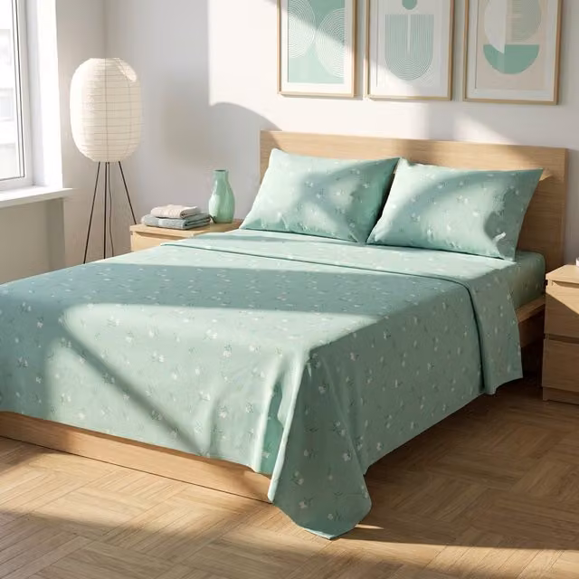 Completo letto matrimoniale fiorellini verde