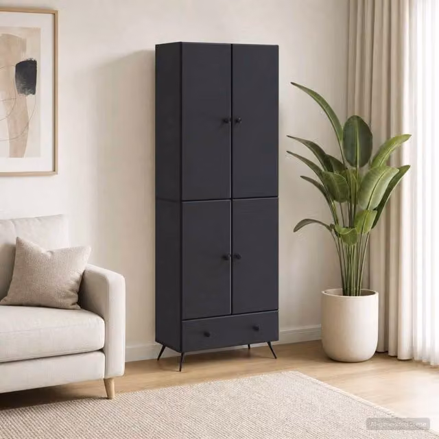 Set di 2 armadi moderni vidaXL in MDF nero opaco con illuminazione integrata e cassetti interni
