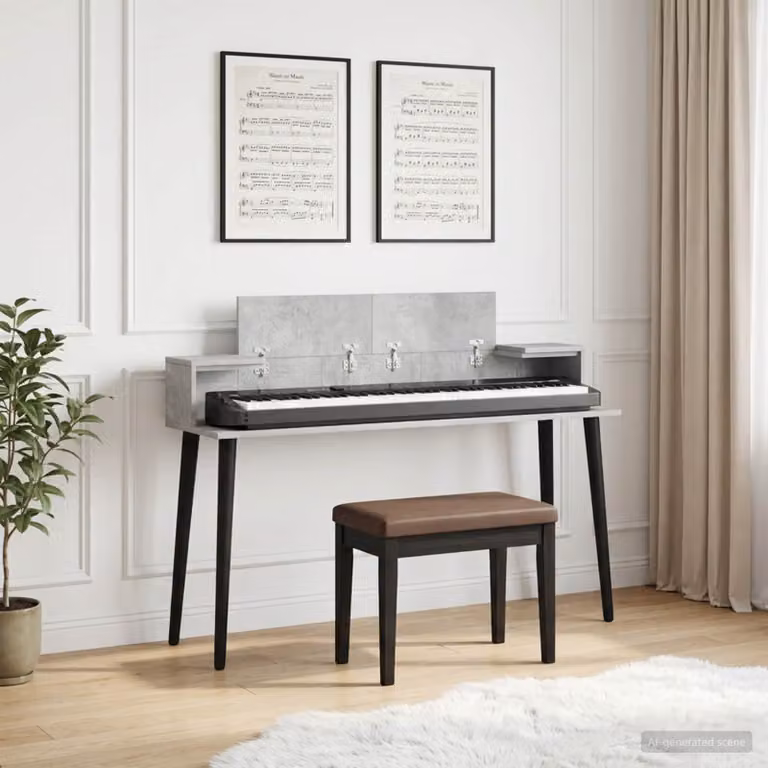 Scrivania da studio moderna vidaXL in MDF laminato Grigio, L 130 x P 36 x H 19,5 cm
