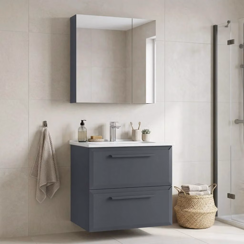 Set mobile lavabo con specchio Hanah Home Nuvola 65 v2, colore antracite lucido, L: 65 cm, P: 50 cm, H: 62 cm – 2