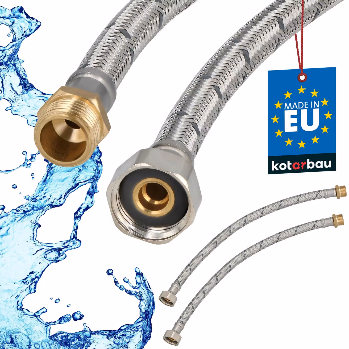 KOTARBAU® 2 Pezzi Tubo Flessibile per Rubinetto 1/2" x 3/8" Rinforzato 40cm Tubo Flessibile Rubinetto Cucina Maschio x Femmina Acciaio Inox