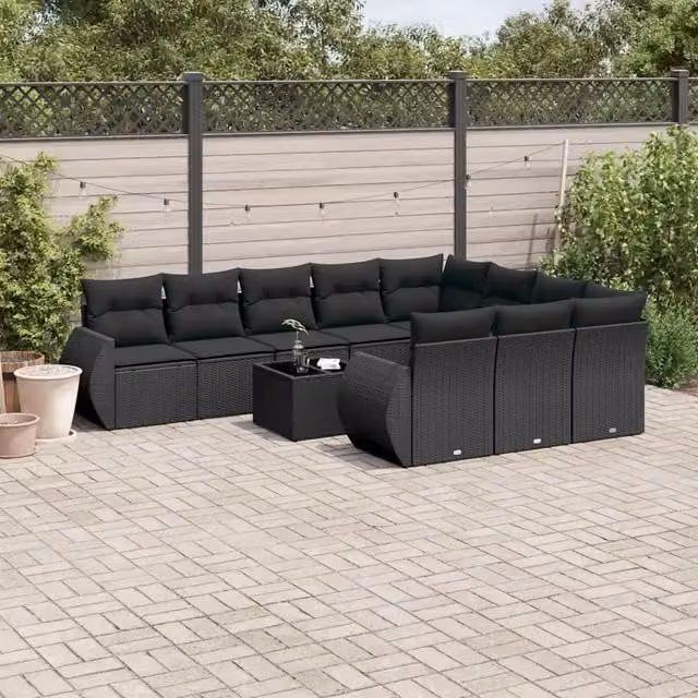 Set Divani da Giardino 11 pz con Cuscini in Polyrattan Nero 3254232