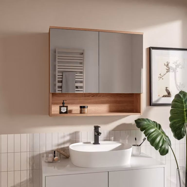 HAJDUK FURNITURE Armadietto Bagno con Specchio 78x70 cm Rovere Sonoma con 2 Ante Specchio e Ripiano Mobile Bagno Apertura Senza Maniglie