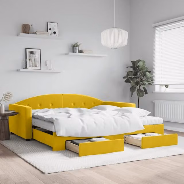 Divano Letto Estraibile vidaXL in Velluto Giallo con Cassetto con Funzione Letto L/P/H: 222 x 100 x 75 cm – 1