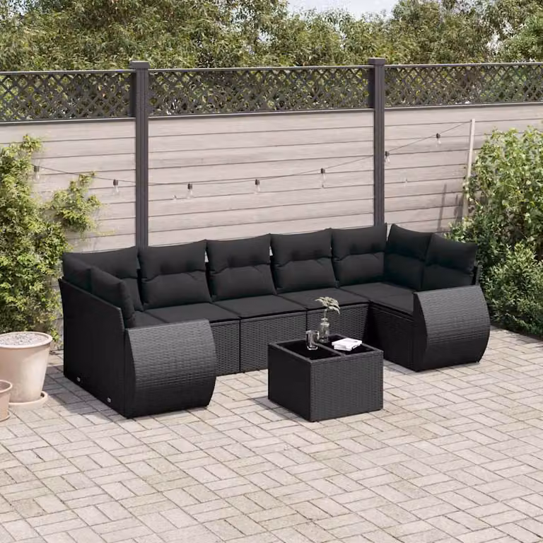 vidaXL Set Divani da Giardino a L con Cuscini 8 pz Nero in Polyrattan e Metallo
