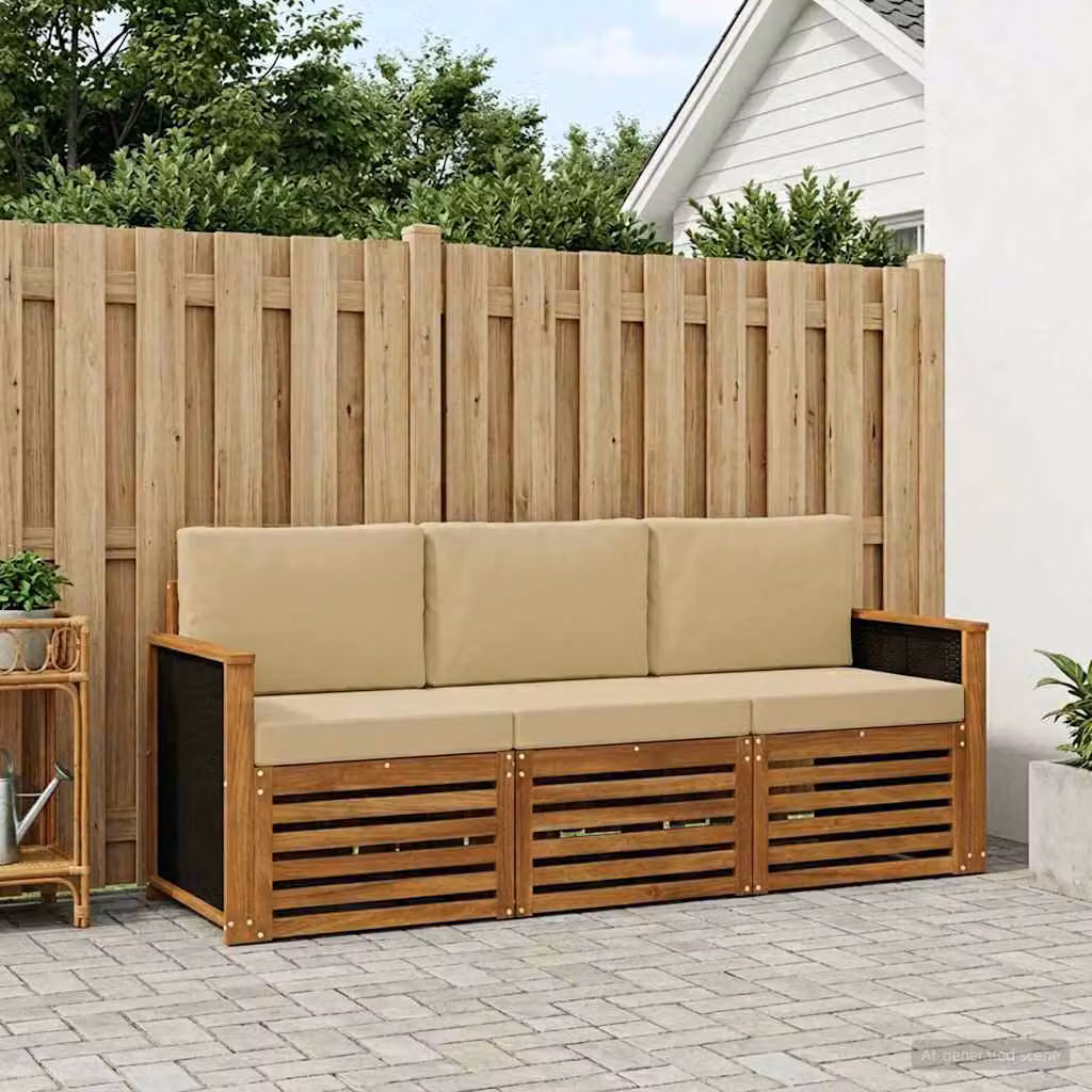 Set di divani da giardino vidaXL in legno di acacia massello con cuscini beige e marroni