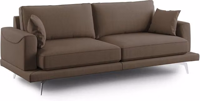 Divano moderno Dorian Divani.Store in tessuto antimacchia marrone con struttura in legno di abete e imbottitura in piuma, L: 178 cm – 1