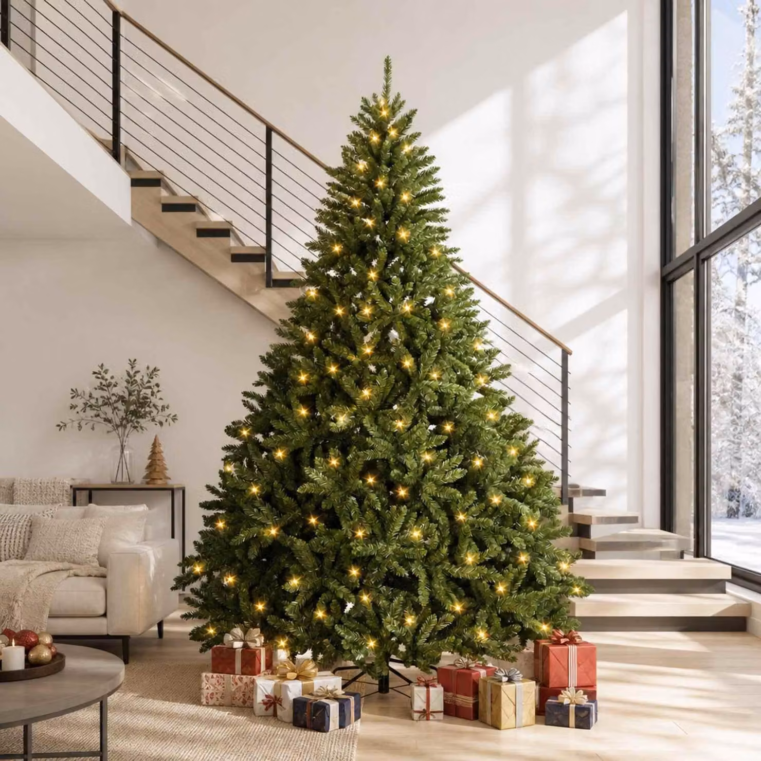 Albero di Natale artificiale pieghevole, altezza 300 cm, con 1000 luci a LED