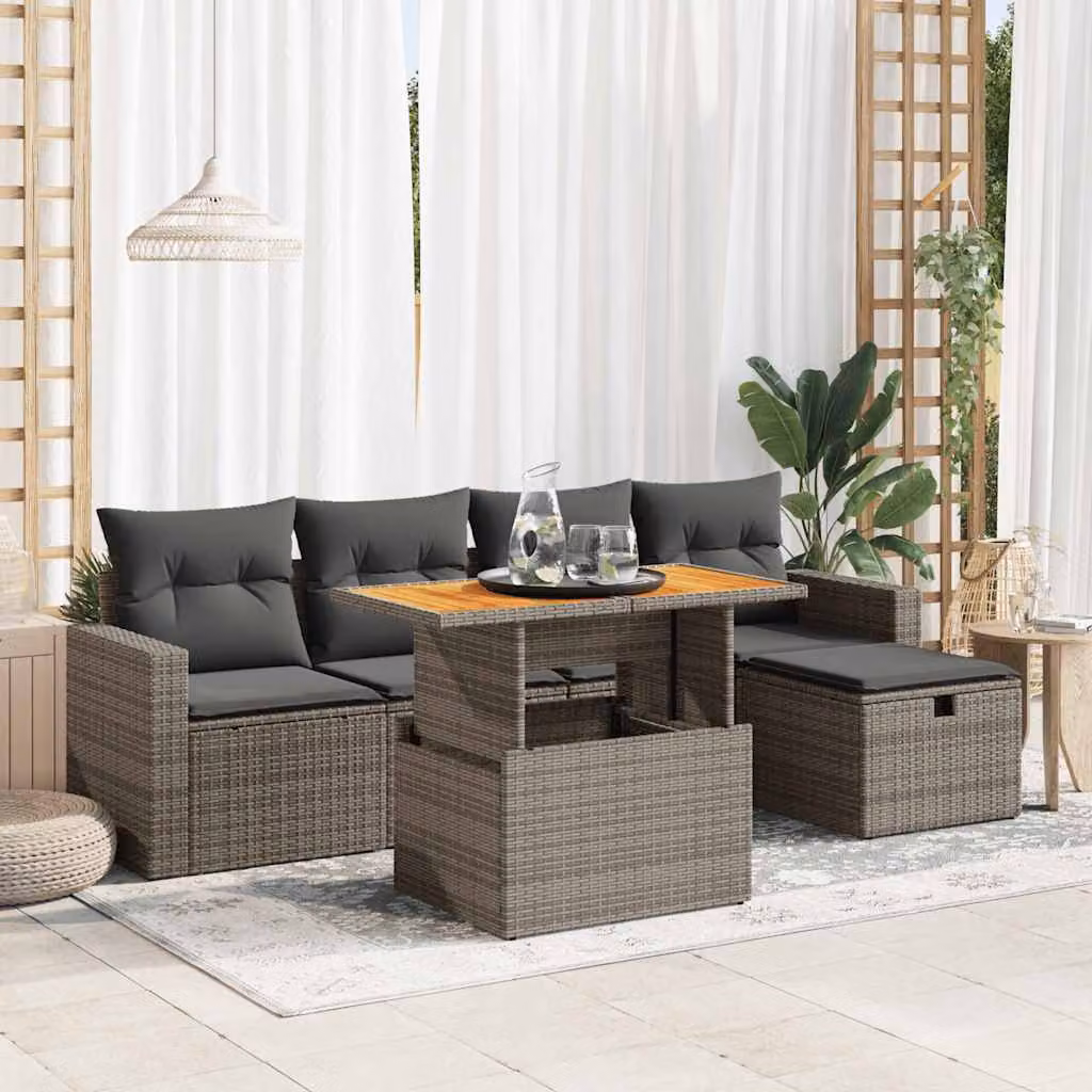 Set Divano da Giardino vidaXL a Forma di L in Polyrattan con Cuscini e Tavolino da Caffè Grigio