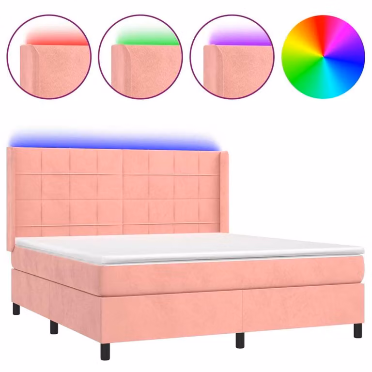 Letto a Molle con Materasso e LED Rosa 180x200 cm in Velluto