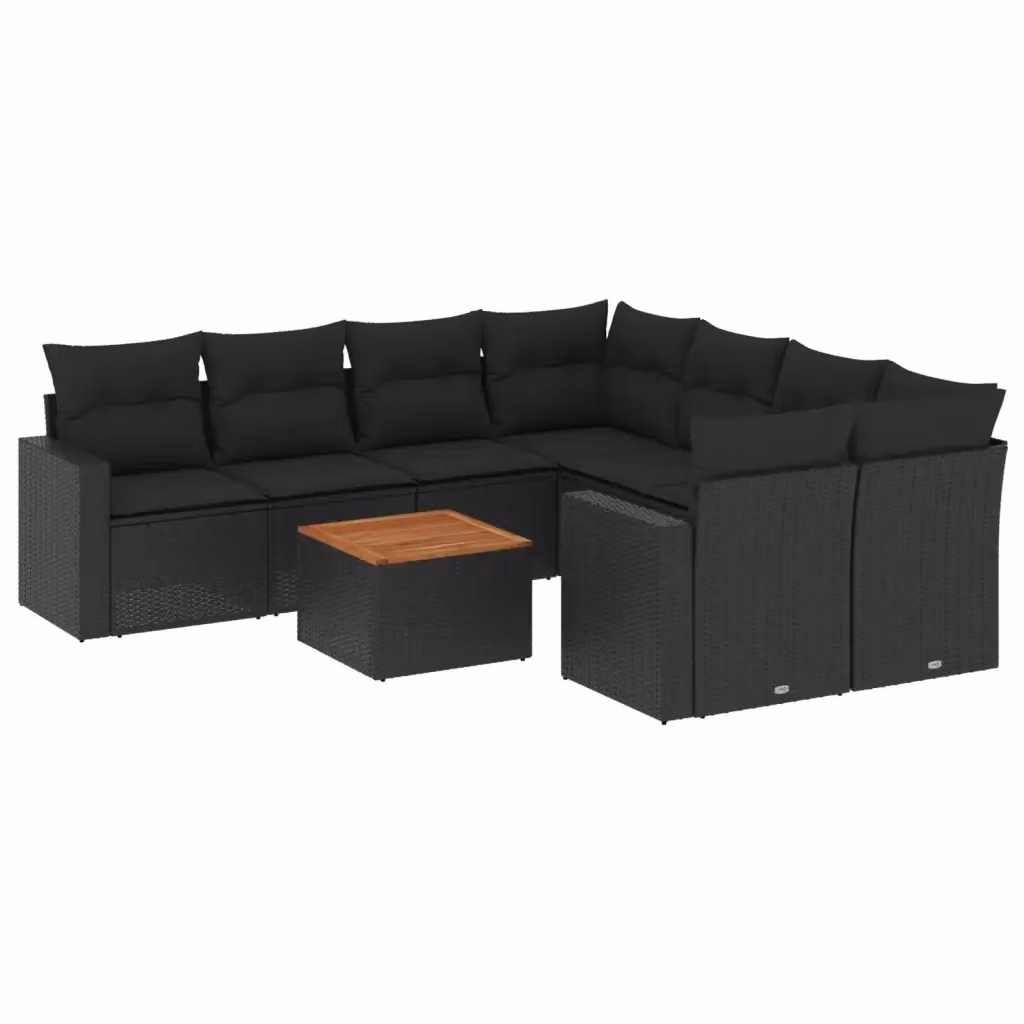 Set di divani da giardino vidaXL in polyrattan nero con cuscini, tavolino e poltrone per esterno – 2