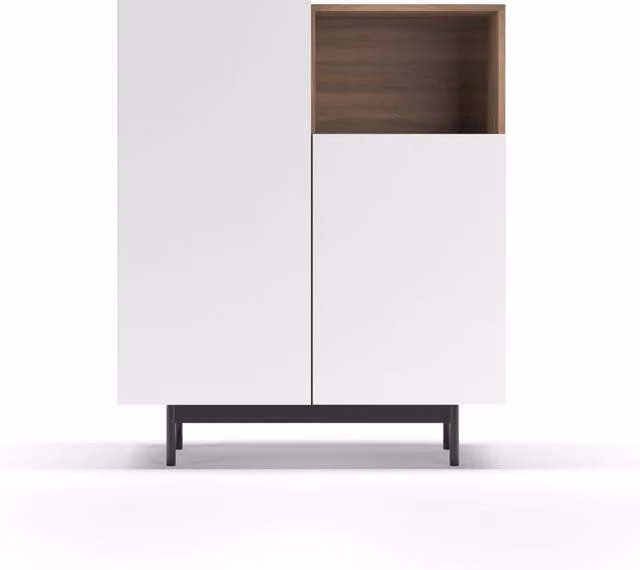 Credenza 1 vano Herdasa effetto noce e bianco gambe grafite 110x90x34