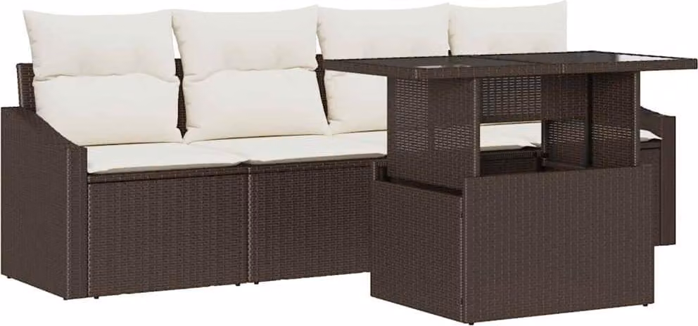 Set Divano da Giardino 5 pcs Marrone Poly Rattan