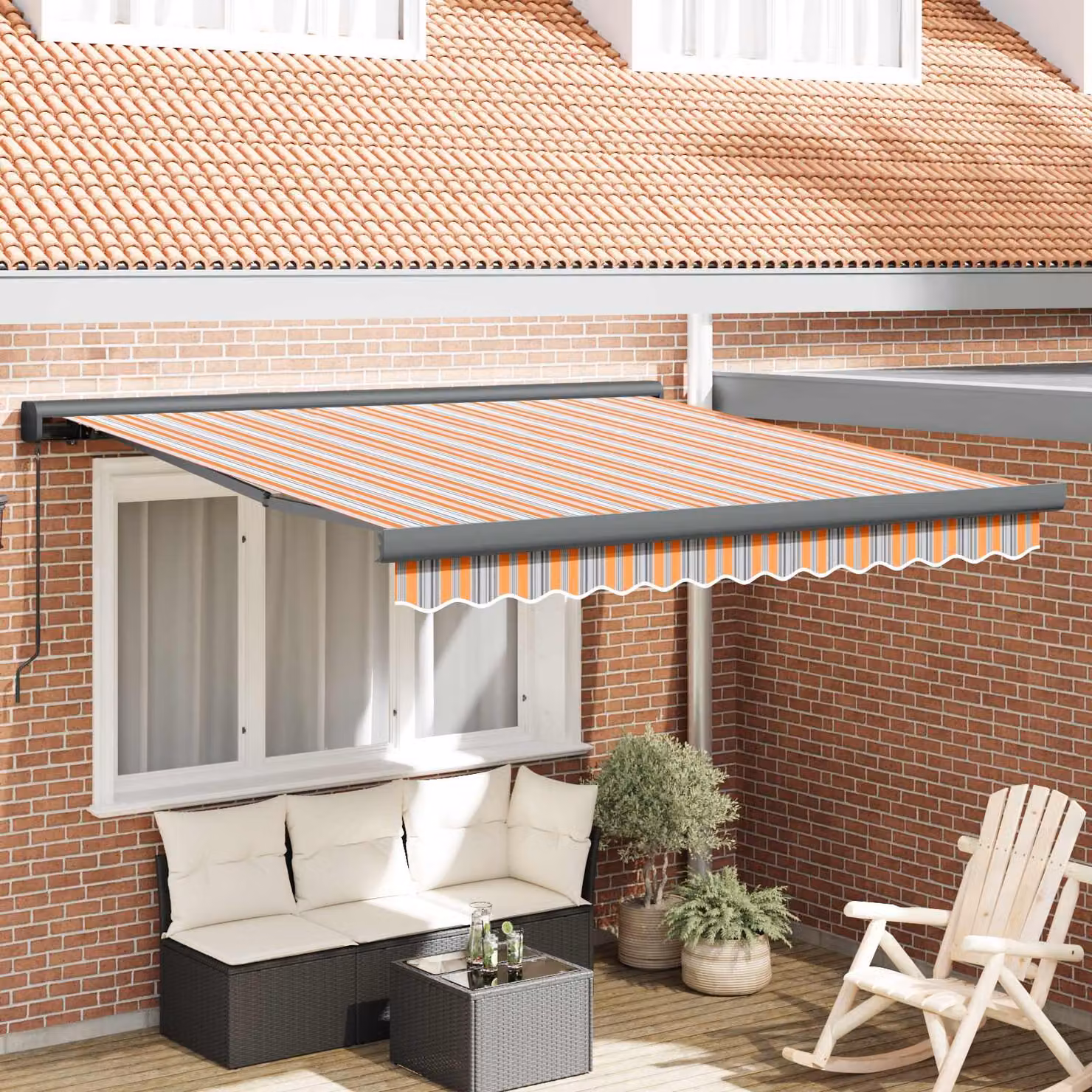 Tenda retrattile vidaXL Multicolore con bracci pieghevoli in alluminio e tela in poliestere L: 300 cm, P: 250 cm
