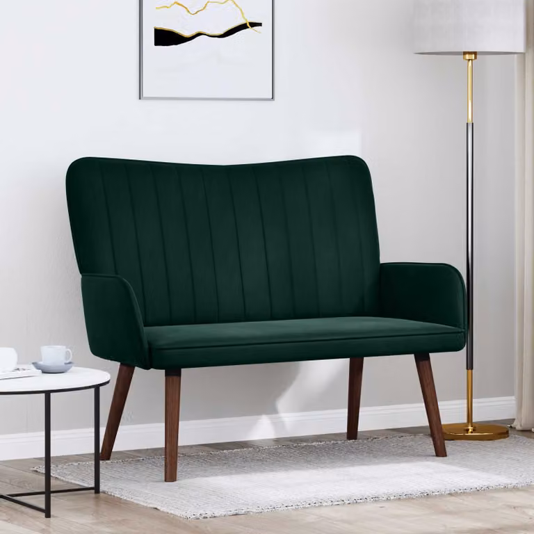 vidaXL Divano a 2 Posti in Velluto Verde L: 115 cm, P: 61 cm, H: 87 cm