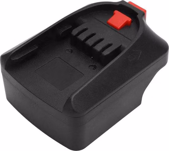 Adattatore di sicurezza per caricabatterie da 18 V con presa a 7 poli per alimentatori portatili da 18 V con involucro metallico.